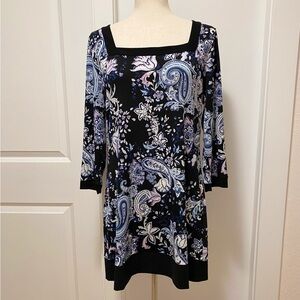 WHBM Paisley Shift Dress Black Blue Lilac White Mini Midi Knee Career Office Lrg